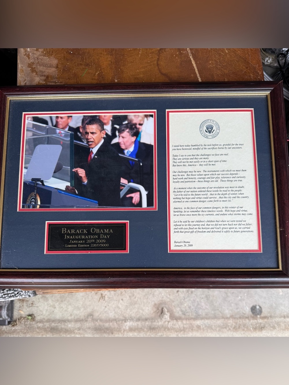 Barack Obama Inauguration Day Framed Numbered Print - Black & Red Matting